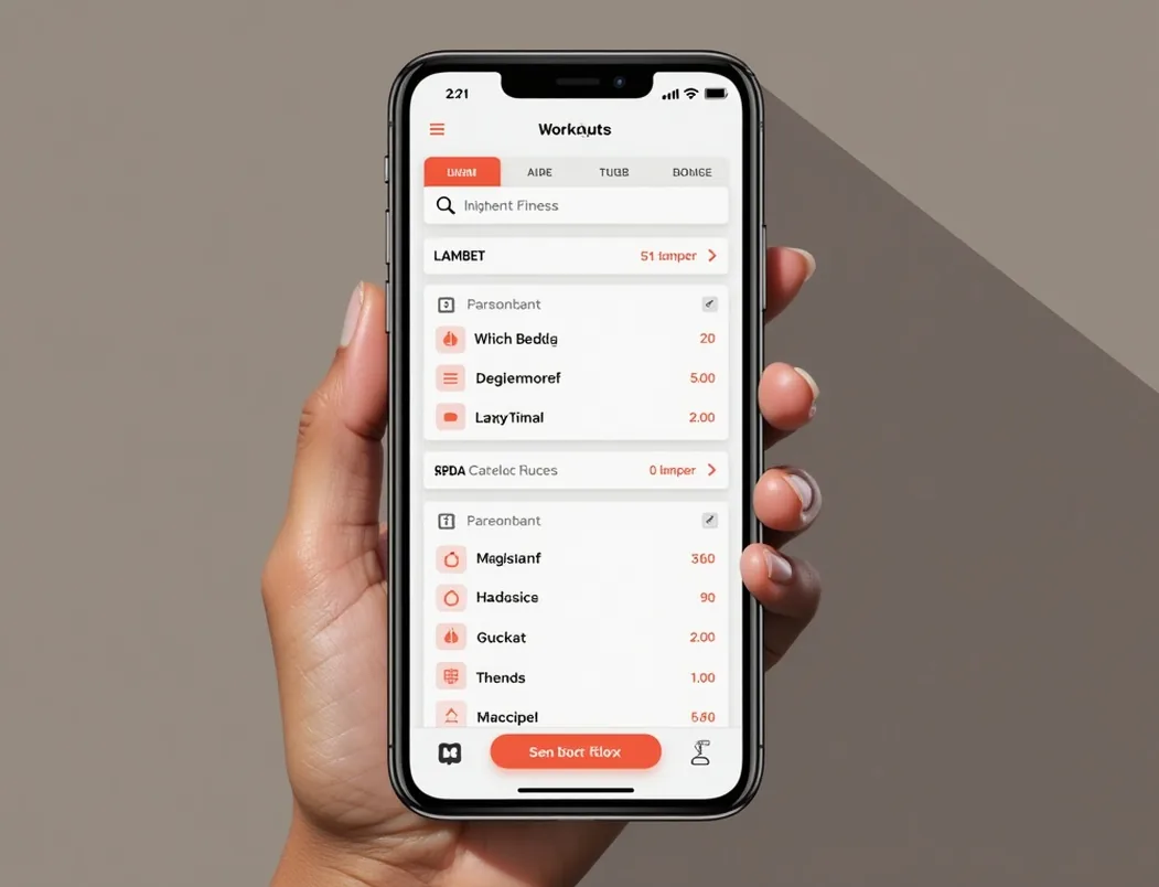 Fitness app on smartphone with workout plan